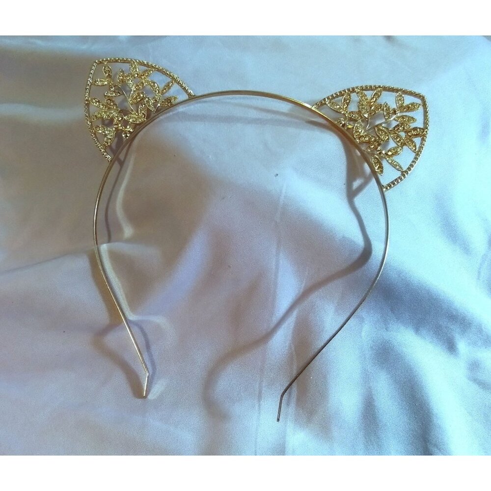 Gold Tone Cat Ear Headband For Halloween Costume Cosplay & Parties
